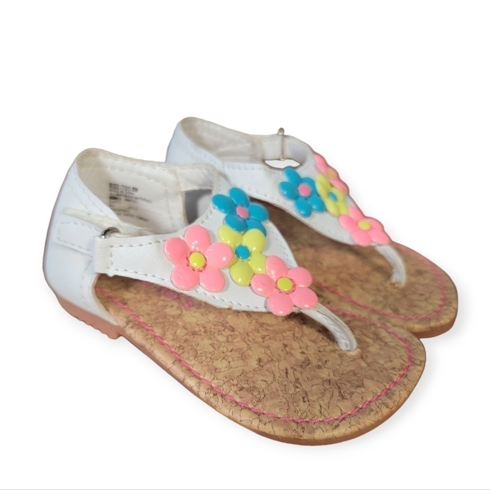 Carter's Kids Daisy 2 White Sandals with Neon Flowers Toddler Size 5